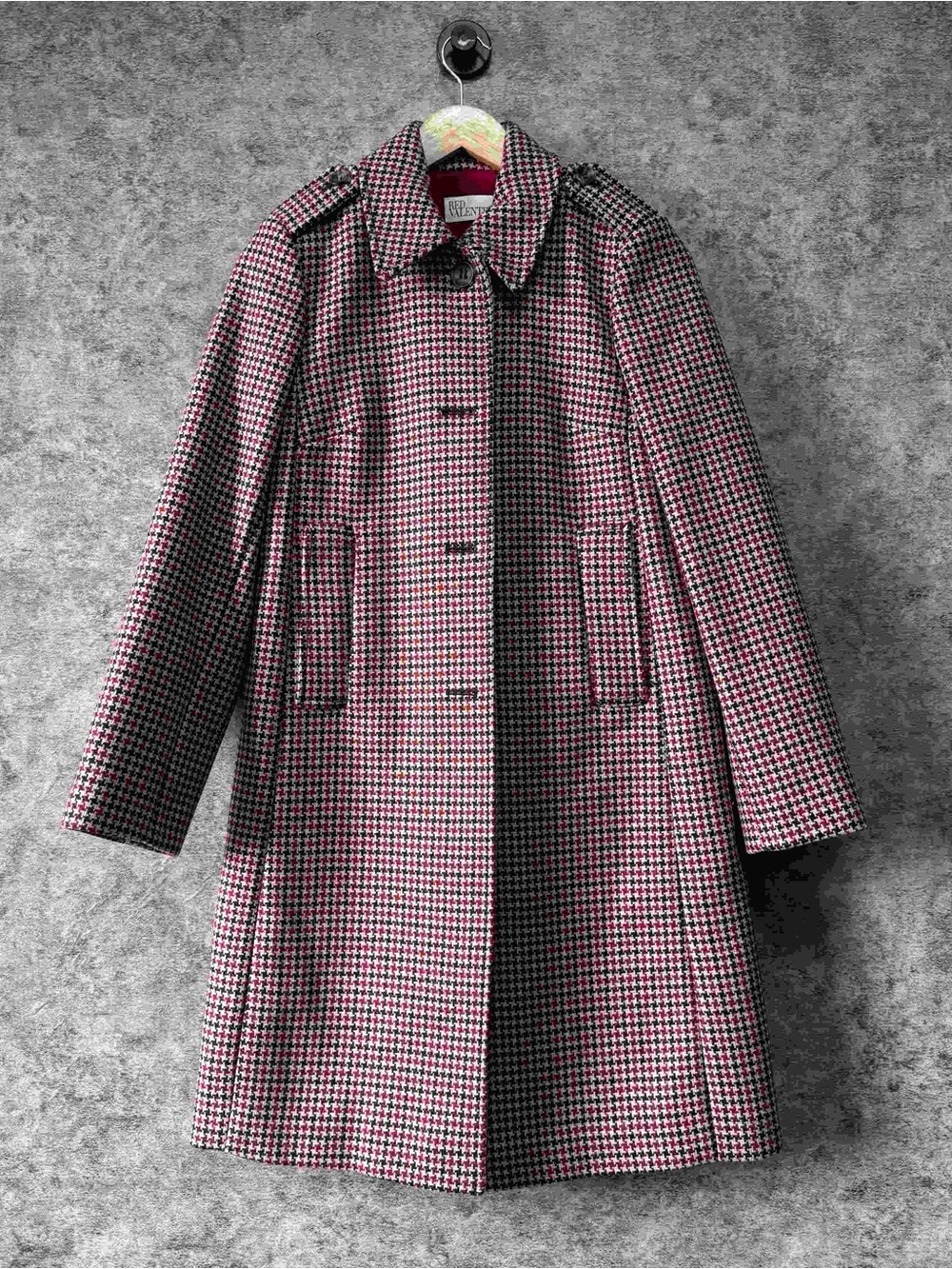🚩steal RED Valentino Pink & Black Houndstooth Trench Coat